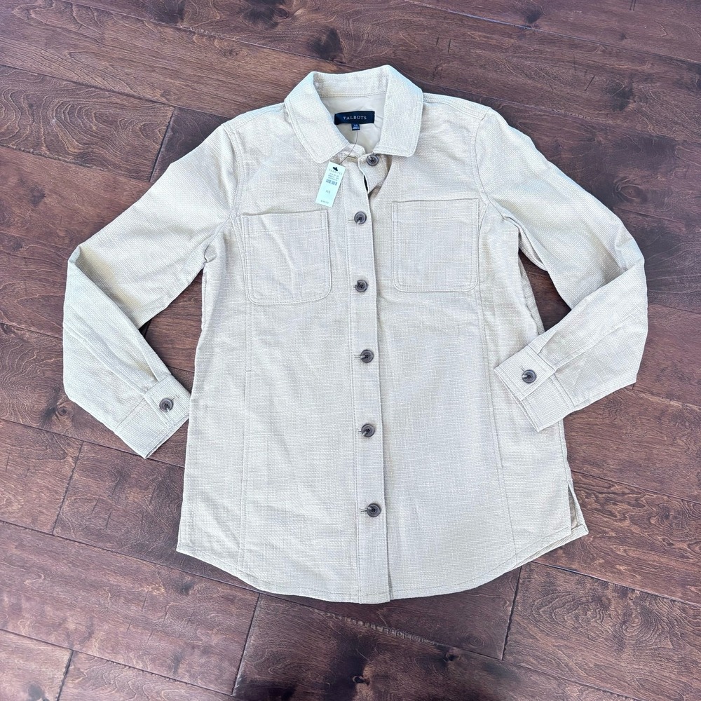 Talbots Textured Button Down Shirt Beige Brown XS Classic Preppy NEW